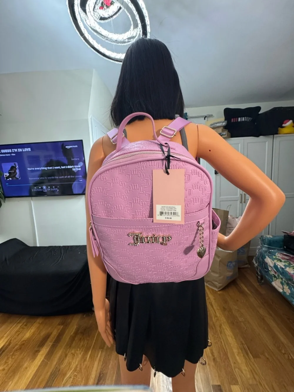 Juicy Couture Pink Mini Backpack Heart Charm Y2K Logo Embossed Weekender Bag NWT